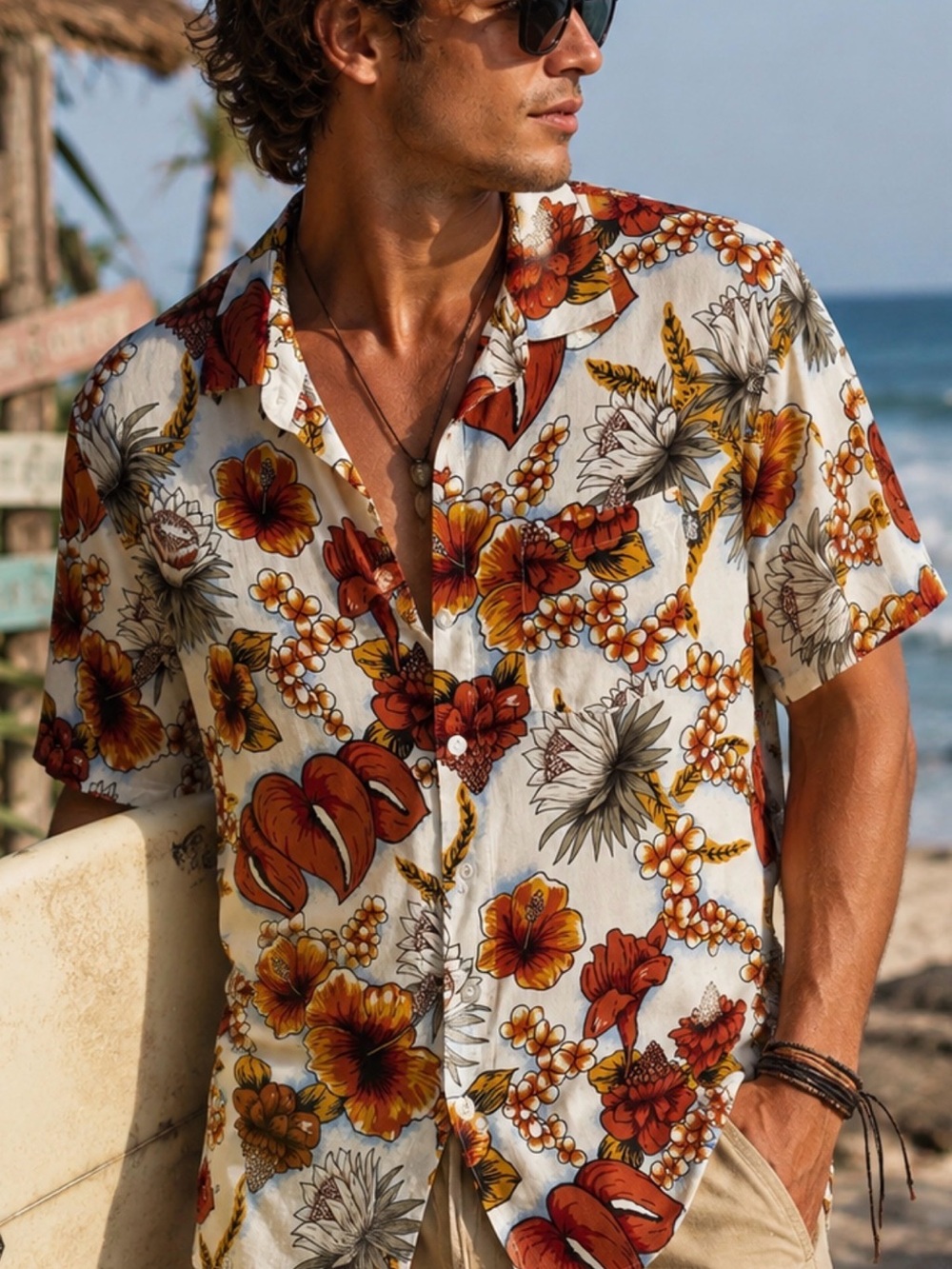 …Lost "Mai Tai" Floral Short Sleeve Button Down Shirt Men's Large Summer Surf
